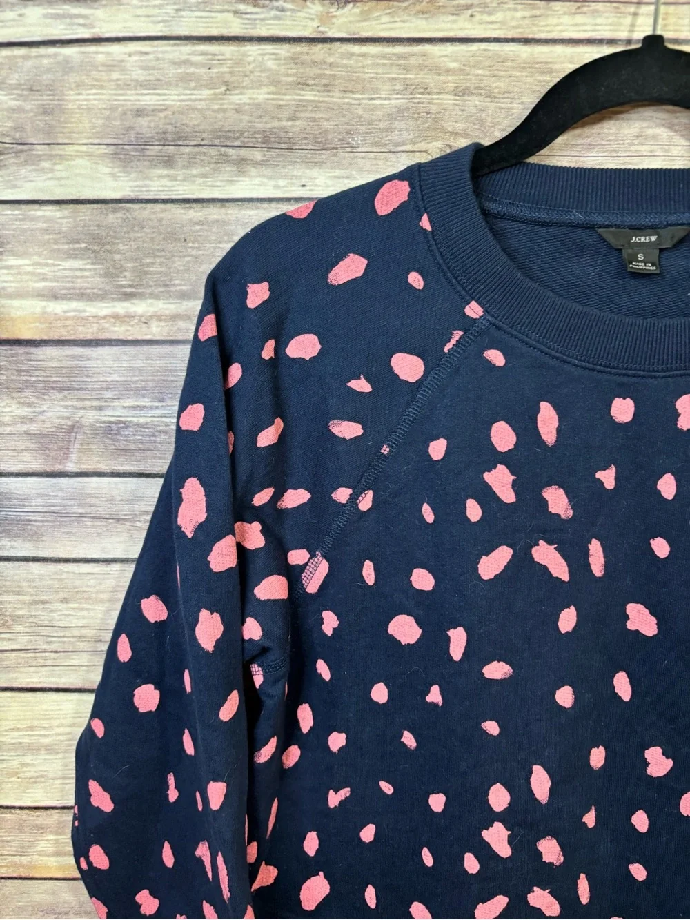 J. Crew Navy Pink Print Raglan Sleeve Sweatshirt Size Small